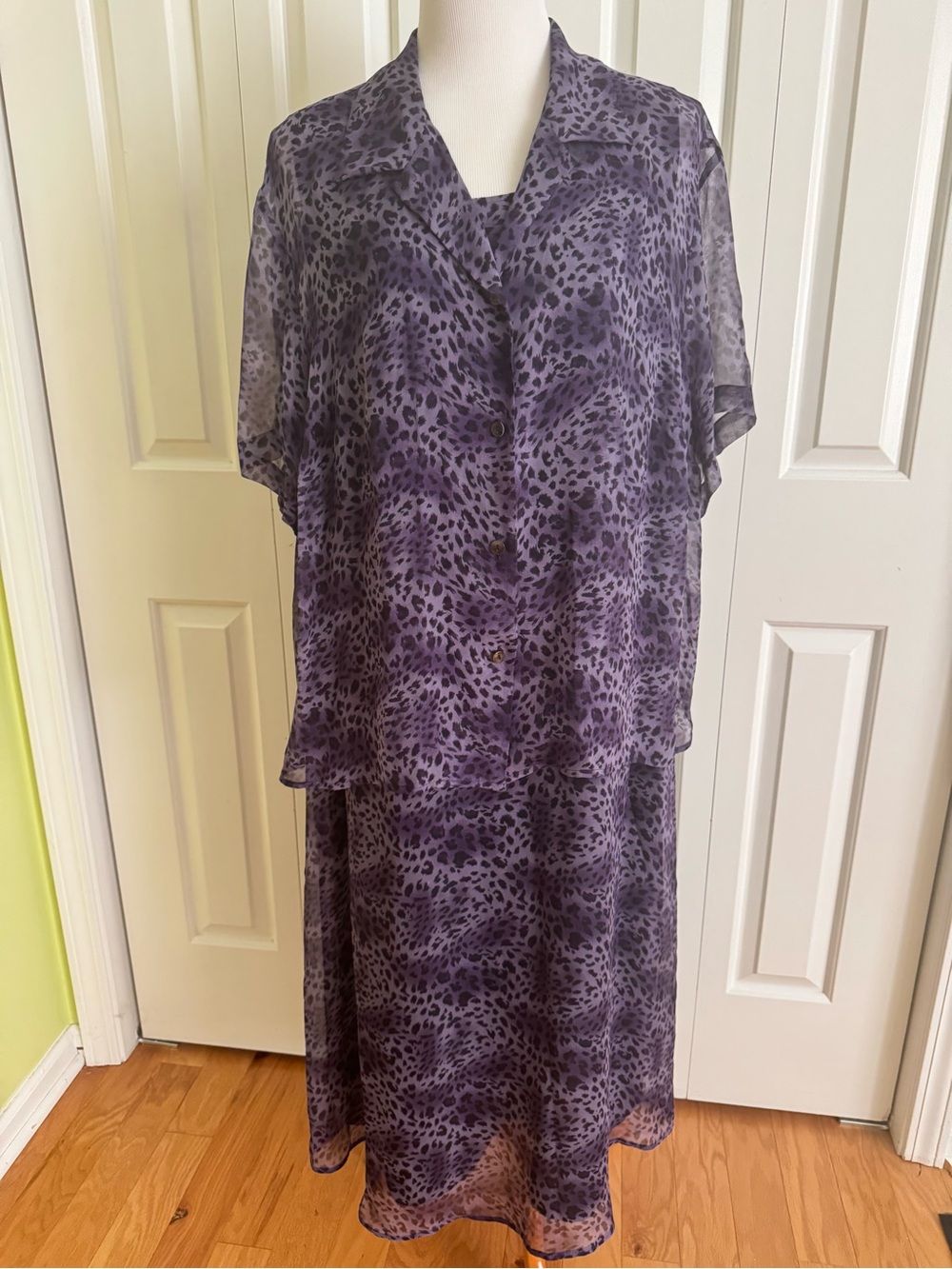 ROBBIE BEE Purple Leopard Silk Dress Set 2X EUC - Picture 2 of 7